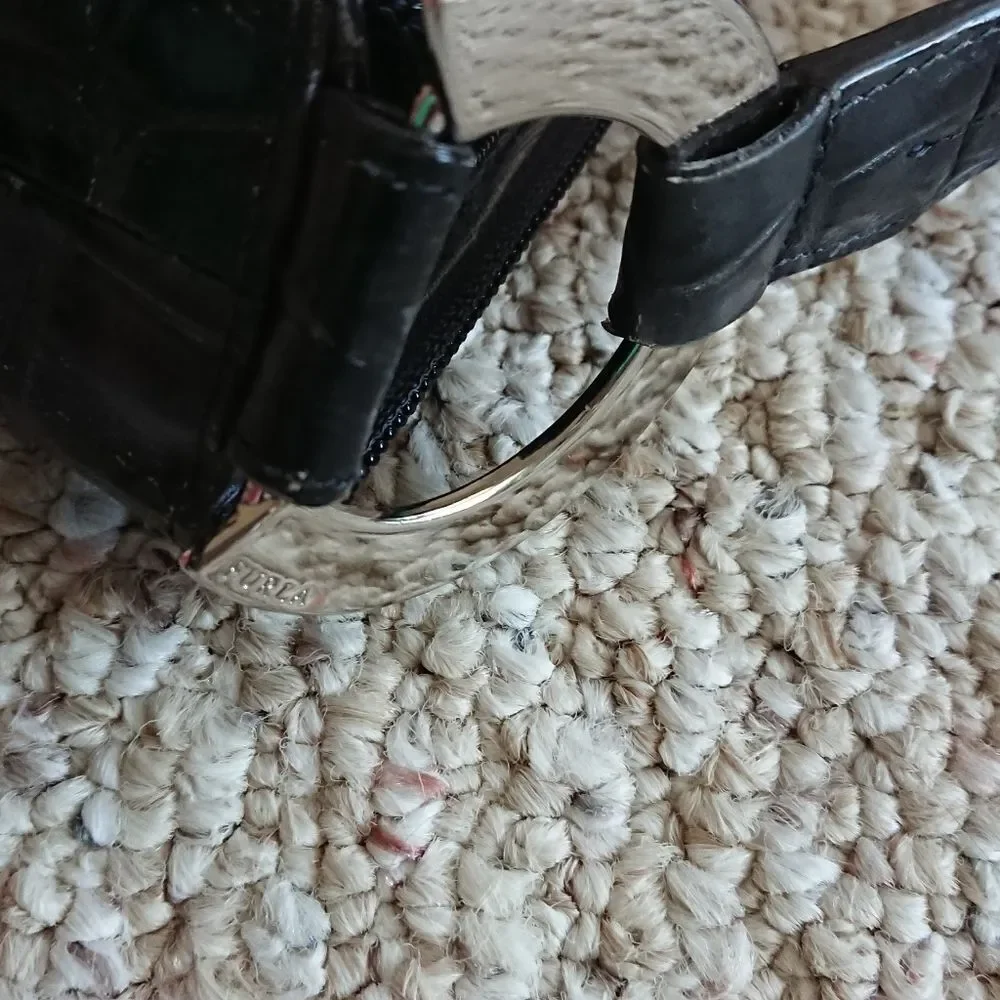 FURLA croc Embossed Leather Bag in black